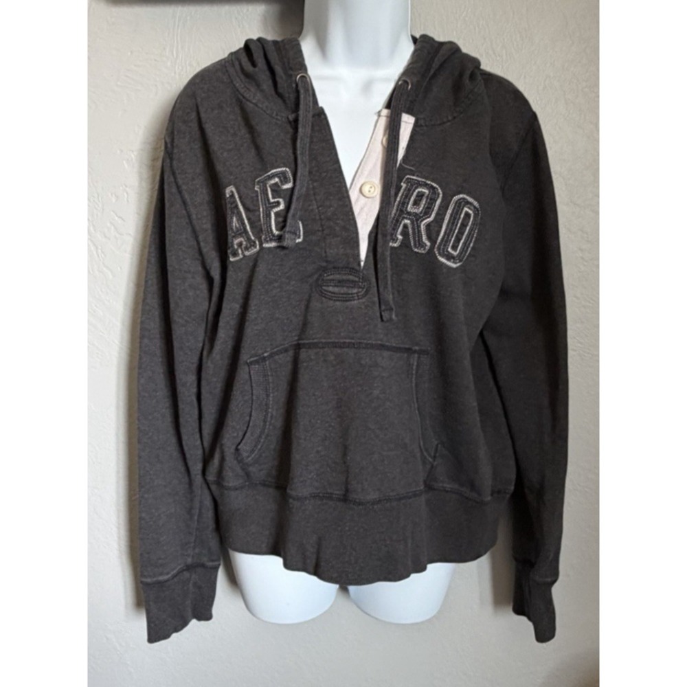 Vintage Y2k Aeropostale Aero 1987 Hoodie Womens Size XL Gray 1/2 Button